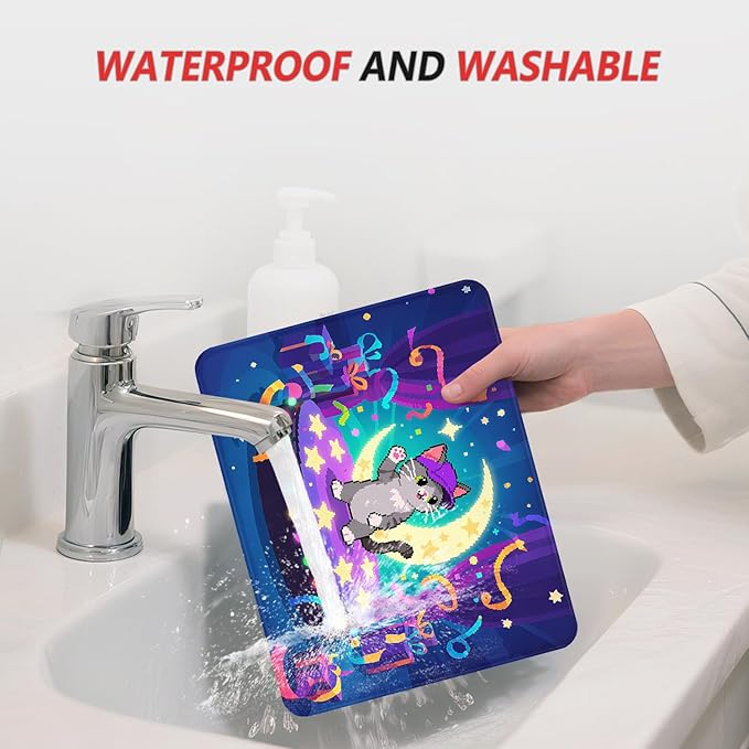 ITNRSIIET Mouse Pad Non-Slip Rubber Base Smooth Surface Stitched Edges Waterproof Durable Compatible with All Mice for Office & Gaming, Desk Accessory, 10.2x8.3x0.12 inch, PixelPartyCat