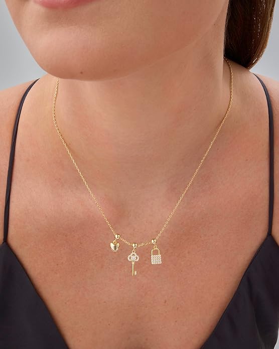 PAVOI 14K Gold Plated Dainty Necklace with Charms Set - Hypoallergenic Adjustable Chain Gold Charm Necklace for Women - Small Motif & Mantra 2 and 3-Pack Removable Pendants - Cute Jewelry Gifts