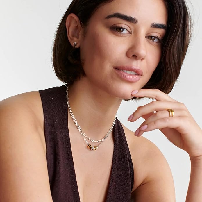 MyNameNecklace Personalized The Balance Charm Necklace with Custom Engraved Beads - Cable/Link Chain - Dainty Gift for Mom, Her - Jewelry for Christmas