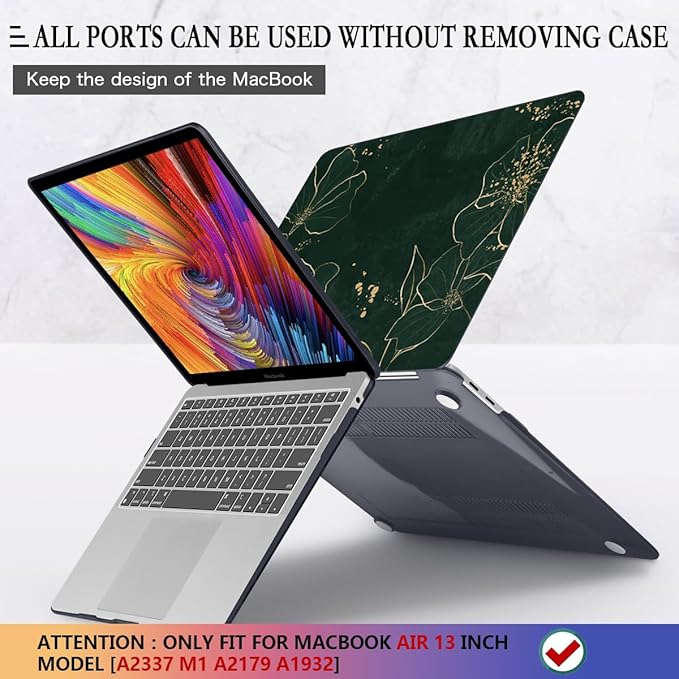 CISSOOK Case for MacBook Air 13 inch 2021 M1 A2337 A2179 A1932, Hard Shell Case+ Keyboard Cover+ Screen Protector for New MacBook Air 13 with Retina Display and Touch ID 2022-2018, Elegant Gold Lotus