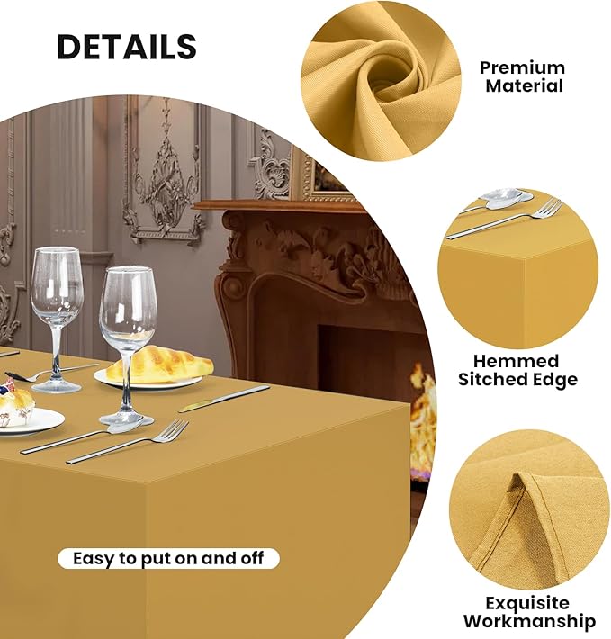 Ascoza 2 Pack Fitted Tablecloth for 8 Foot Rectangle Tables 96 x 30 Inch Gold Table Covers Water Resistant Polyester Table Cloth for Wedding, Parties,Display, Trade Show (Gold)