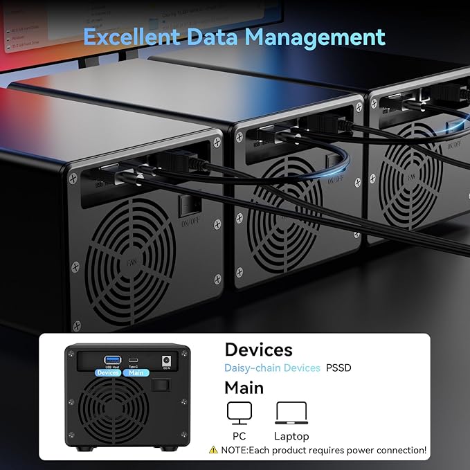 3 Bay 10Gbps Hard Drive Enclosure with Cooling Fan for 2.5“/3.5" SATA HDD/SSD with USB A/C 3.2 Gen 2, Support Hot Swappable, Daisy Chain Expansion, Tool-Free, DAS(NO RAID/NAS)