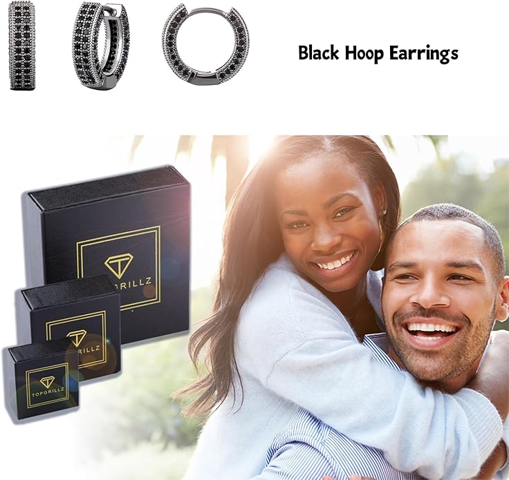 TOPGRILLZ Iced Out Hoop Earrings Cubic Zirconia Huggie Cartilage Cuff Hypoallergenic 14K Gold Plated Luxury Fashion Round Circle Earrings For Men Women
