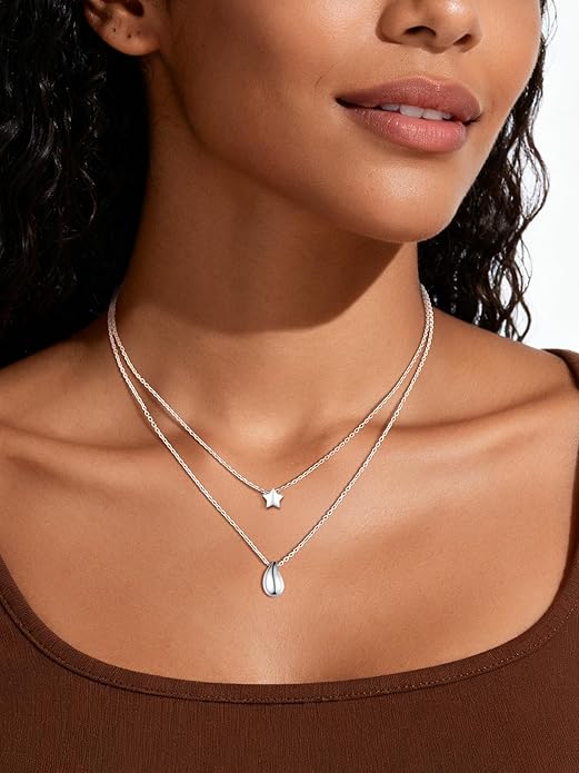 ChicSilver Personalized 925 Sterling Silver Dainty Small Heart/Star/Moon/Dot/Triangle Pendant Necklace for Women, Silver/Gold/Rose Gold/Black (with Gift Box)