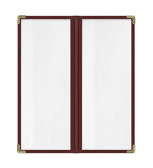 Goodsmart Restaurant Menu Covers - 25 Pack Burgundy 2-Page/4-View 4.25" x 11", Top-Loading Vinyl Menu Holders with Clear Sleeves, Double-Stitched Edge, Leather-Style Café Covers with Gold Corners