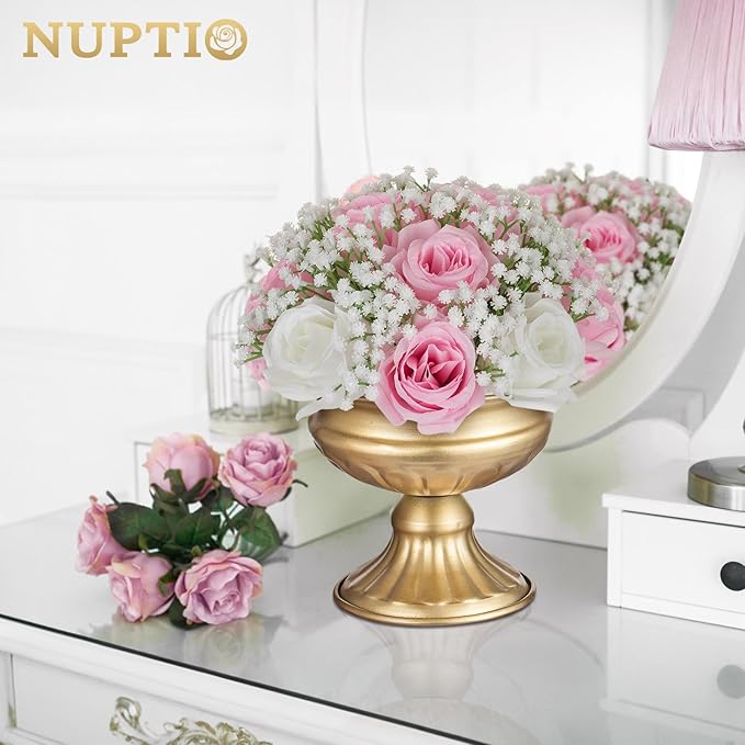 NUPTIO Pink Rose Flowers for Centerpieces: 10 Pcs 9.4 inch Diameter Artificial Flower Balls Fake Flower Ball Arrangement Bouquet Wedding Centerpieces for Tables Decorations