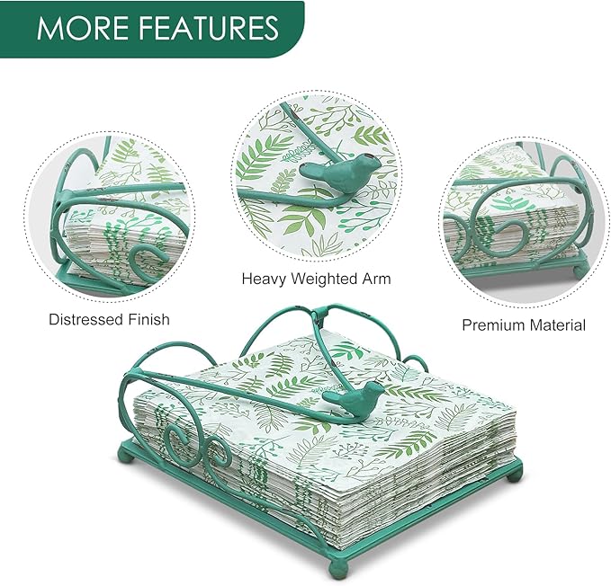 Flat Metal Napkin Holder for Table, Farmhouse Green Napkin Holder for Kitchen, Restaurant, Home, Bar & Table Decor