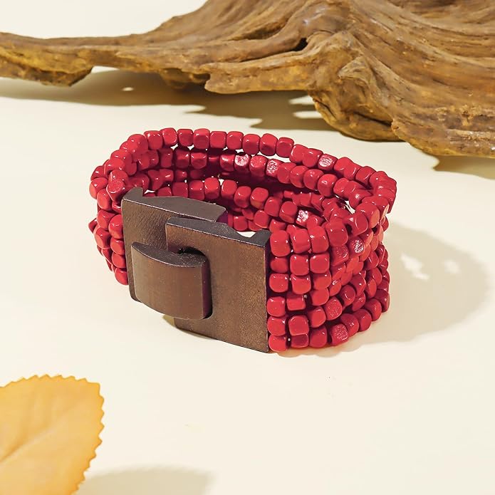 Coiris Boho Bangle Bracelets for Women Wooden Beaded Bracelets Chunky Bohemian Beach Bracelets Jewelry for Women