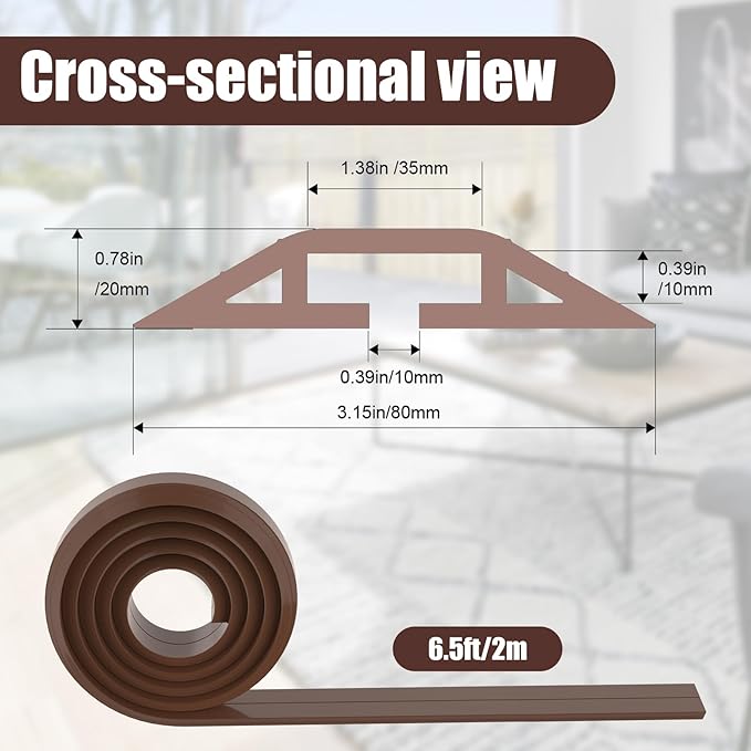 Eapele 6.5 ft Floor Cord Cover Heavy Duty Cable Protector, Cord Covers for Wires on Floor, Floor Cable Cover Easy to Unroll Prevent Trip Hazard for Home Office or Outdoor Settings (Brown)