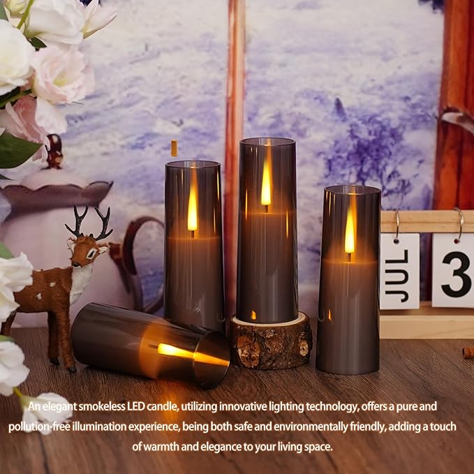 Flameless LED Candles, Upgraded Realistic 9 Pcs Flickering Flame Pillar Candles, Battery Operated Candles with Remote Timer, for Romantic Ambiance and Home Decoration (Grey)