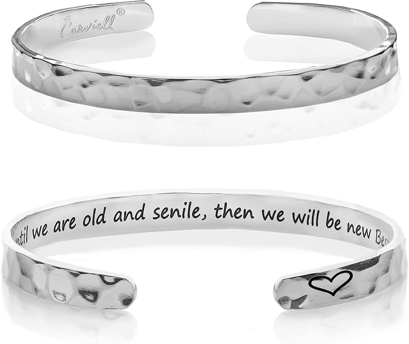 Carviell Engraved Cuff Bracelets for Women – Inspirational, Friendship, Love, Mom, Daughter, Sister, Christian, Graduation, Memorial & Wedding Gifts – 80+ Phrases – Stainless Steel, Gift-Ready
