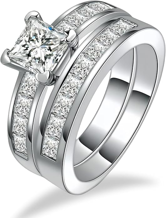 1 to 5 Carat Moissanite Ring Set S925/10K/14K/18K Gold, Princess Cut VVS1 Clarity D Color Moissanite Engagement Rings Set Luxury Bridal Jewelry Wedding Gifts for Women