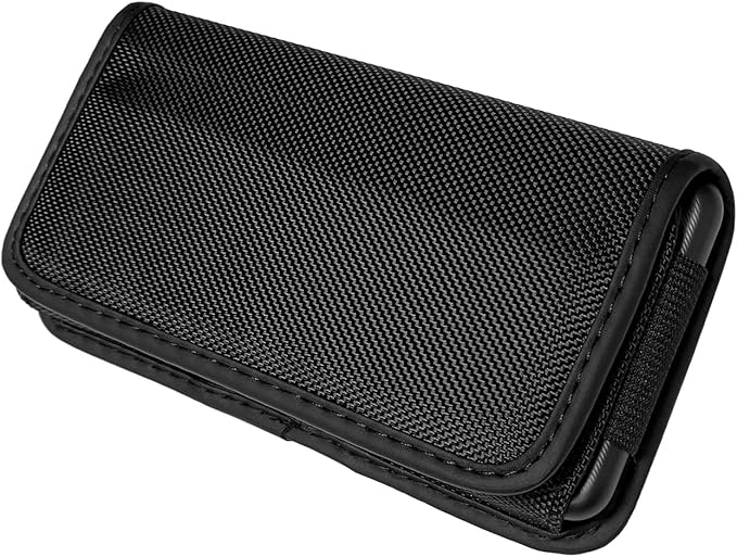 Nylon Cell Phone Holster for Samsung Galaxy A21, A22 5G, Note20 Ultra, S20/S21/S22 Ultra 5G, T-Mobile REVVL 6 Pro - Horizontal Case Canvas Waist Carrying Pouch with Belt Clip/Loops, Black