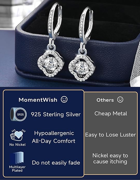 MomentWish Dangle Earrings for Women-925 Sterling Silver Moissanite Earring, Women's Gift for Valentine Birthday, D Color VVS1 Dancing Moissanite Hoops