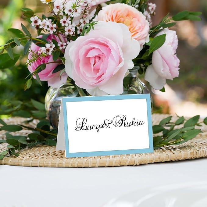 PATIKIL 50Pcs Table Place Cards, 3.5 x 2 Inches Blank Name Place Cards for Table Setting Wedding Reception Buffet, Light Blue
