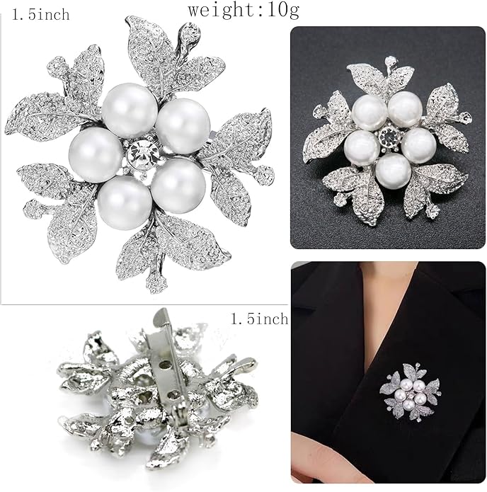 Crystal Pearl Flower Brooches Pins Fashion Beautiful Created Rhinestone Floral Brooch Good Idea for Party Dance Wedding Banquet for Elegant Women Girl