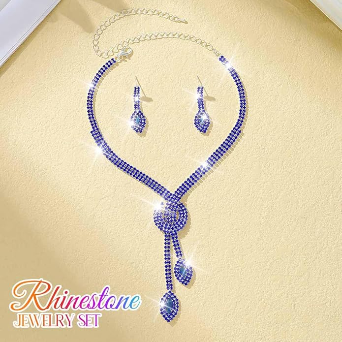 Unicra Silver Rhinestone Bridal Wedding Jewelry Set Crystal Necklace Earrings Sets Formal Prom Costume Jewelry Sets for Women and Brides