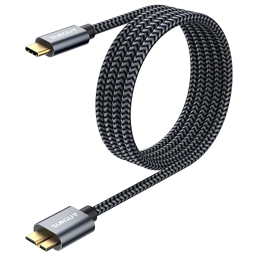 SUNGUY 10Gbps 5FT Micro B to USB C Hard Drive Cable, USB 3.1 USB C to Micro B, High-Speed External Hard Drive USB C Cable for iPhone 16 15 Pro/Pro Max, MacBook Pro/Air, WD Toshiba Westgate Seagate