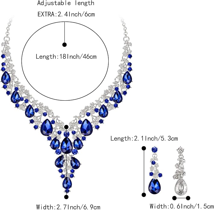 BriLove Women's Wedding Bridal Austrian Crystal Teardrop Flower Cluster Statement Necklace Dangle Earrings Jewelry Set for Party Prom
