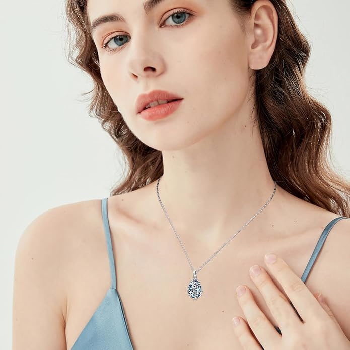 JUSTKIDSTOY Moonstone Necklace 925 Sterling Silver Teardrop Pendant Necklace Jewelry Gifts for Women Girls