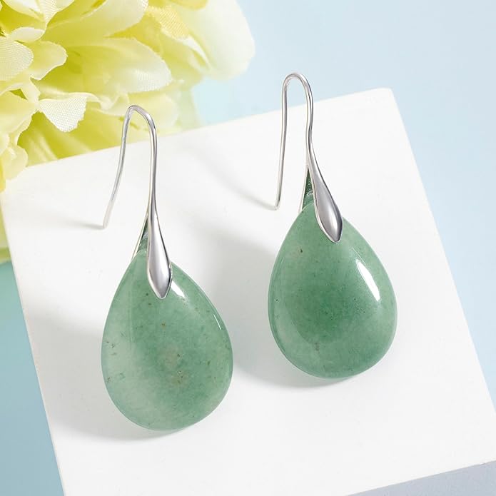 SELOVO Agate Teardrop Stone Grey Drop Earrings Fishhook Dangle Earrings for Women