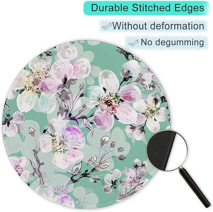 ITNRSIIET Round Mouse Pad with Stitched Edge Premium-Textured Waterproof Non-Slip Rubber Base Desktop Protection Mat Diameter 8.7 inches, Beautiful Flower Art