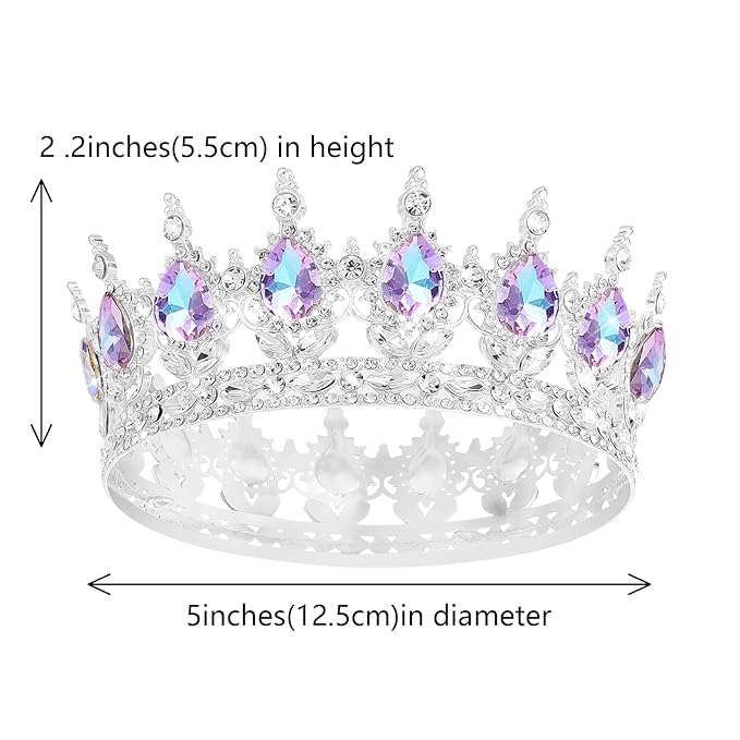 Queen Crown Rhinestone Wedding Crowns and Tiaras for Women Costume Party Hair Accessories Princess Birthday Crown Crystal Bridal Crown (Silver Crown-Violet)