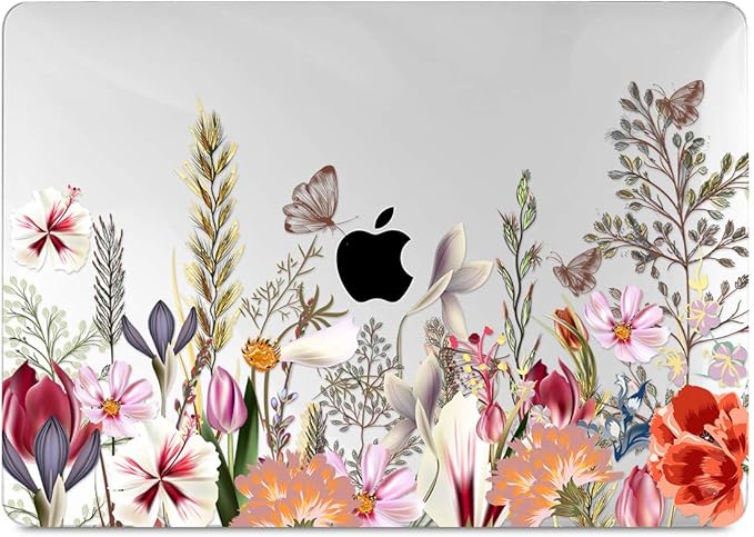 Batianda Case for MacBook Air 13 Inch M1 2020 2019 2018 Release Model A2337 A2179 A1932 with Retina & Touch ID, Clear Hard Shell Cover with Keyboard Cover & Screen Protector,Flower and Butterfly