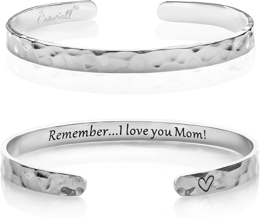 Carviell Engraved Cuff Bracelets for Women – Inspirational, Friendship, Love, Mom, Daughter, Sister, Christian, Graduation, Memorial & Wedding Gifts – 80+ Phrases – Stainless Steel, Gift-Ready