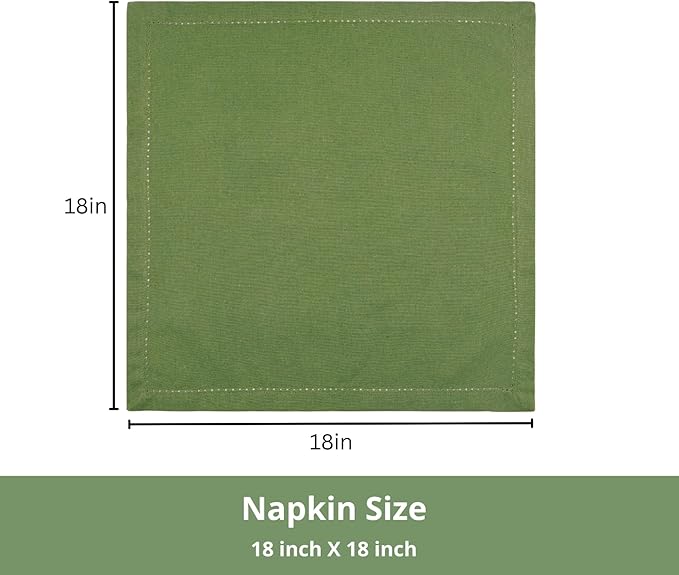 PurpleEssences Set of 12 Hemstitch Cloth Dinner Napkins 100% Cotton - Soft Durable Washable - Ideal for Wedding Christmas Holiday Winter - Perfect Everyday Use Table Linen 18x18 - Sage Green