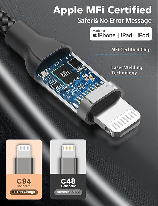 1ft USB C to Lightning Cable Short, [Apple MFi Certified] 2Pack USB C iPhone Charger PD Fast Charging, 12inch Nylon Braided Type C to Lightning Cord for iPhone 14 13 12 11 Pro Max Mini XR XS 8 SE iPad