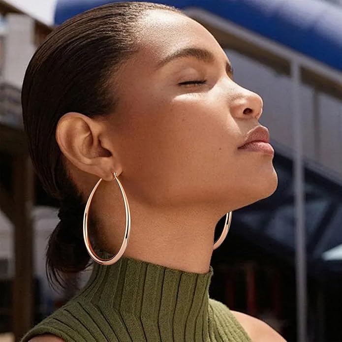 Gacimy Chunky Hoop Earrings for Women, 14K Gold Plated Oval Hoop Earrings with 925 Sterling Silver Post