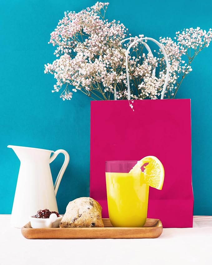 qiqee 30PCS Medium Gift Bag with Handles Bulk 11"x5"x8" Gift Bags Rose Pink Bags Multiple Uses (Medium Size)