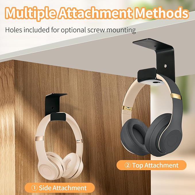 Headphone Mount Hanger,Headset Holder for Desk,Headset Holder Aluminum Hook with Strong Adhesive Tape for Classroom, Gaming Room with 2 Install Style with Rubber Pad,Single