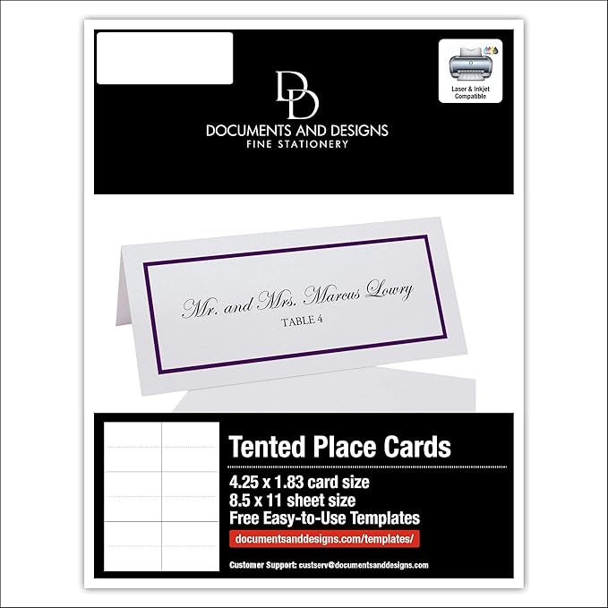 Single Line Border Printable Place Cards, Eggplant (Choose Color), Set of 60 (10 Sheets), Laser & Inkjet Printers - Wedding, Party, Dinner, and Special Events - Made in the USA
