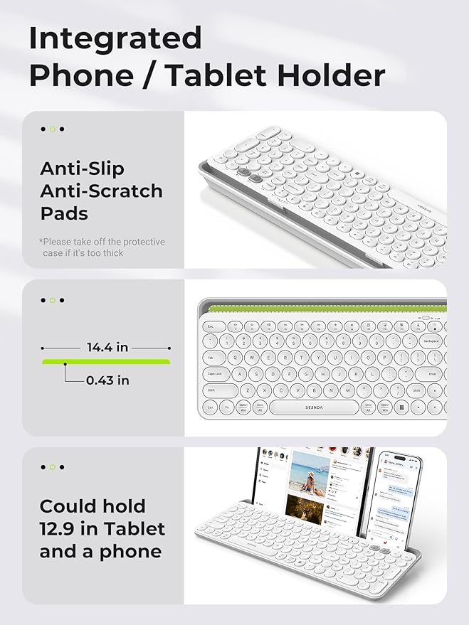 seenda Bluetooth Keyboard and Mouse for iPad, CTU-301 Multi-Device Bluetooth + 2.4G Wireless Keyboard Mouse with Tablet Holder for MacBook/Windows Computer, iOS/Andriod Tablet Phone, White