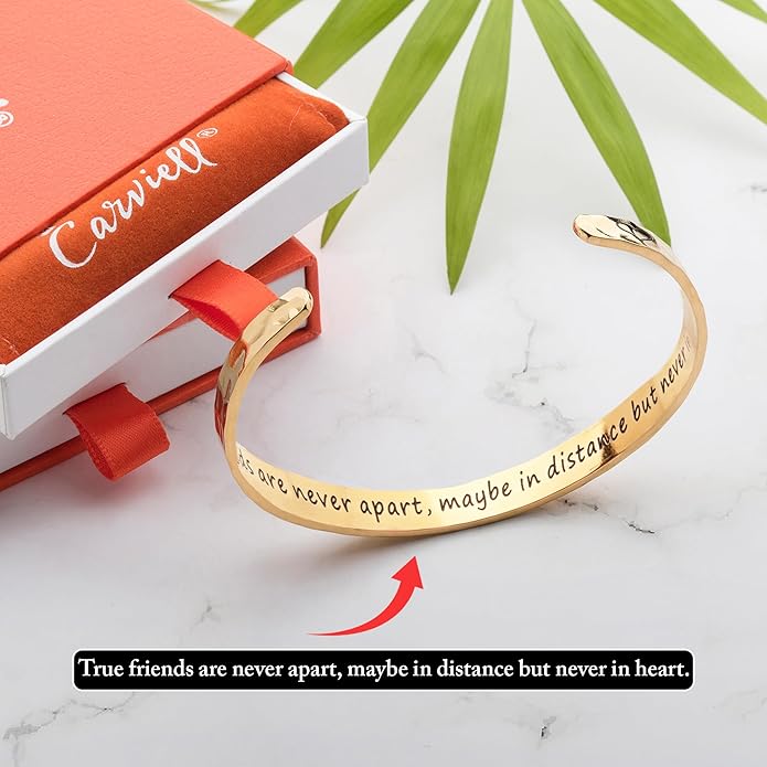 Carviell Engraved Cuff Bracelets for Women – Inspirational, Friendship, Love, Mom, Daughter, Sister, Christian, Graduation, Memorial & Wedding Gifts – 80+ Phrases – Stainless Steel, Gift-Ready