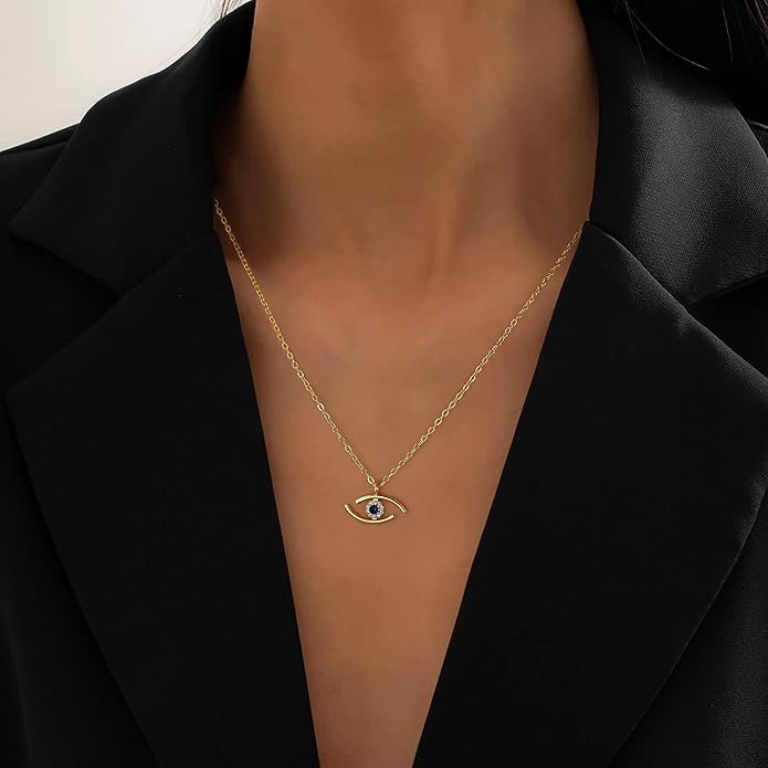 Evil Eye Necklace for Women 14K Gold Plated Delicate Necklaces Blue White CZ Diamond Pendant Necklace Cute Boho Tiny Evil Eye Lucky Protection Jewelry Gift for Women