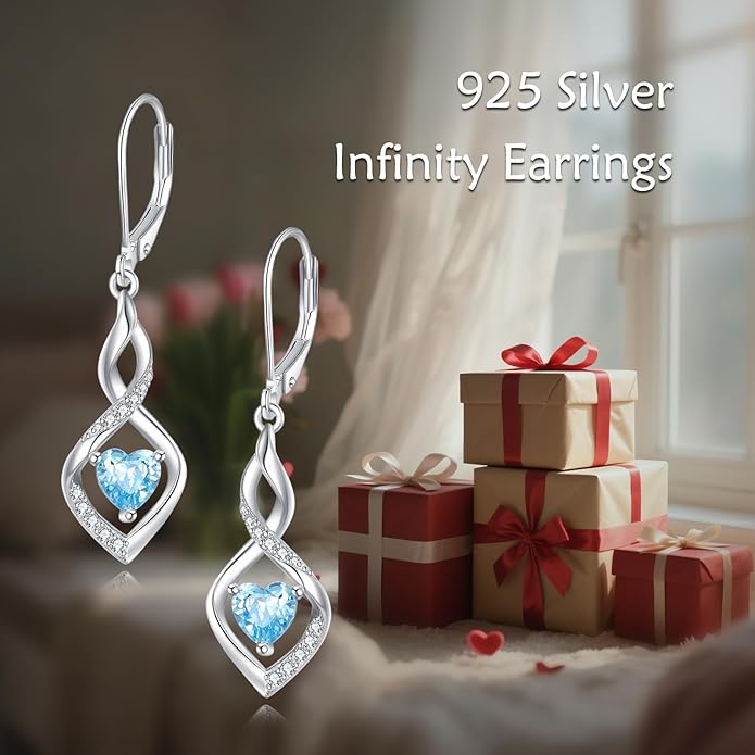 YFN Dangle Drop Earrings 925 Sterling Silver Dainty Infinity Gemstone Birthstone Jewelry Birthday Gifts for Her Women