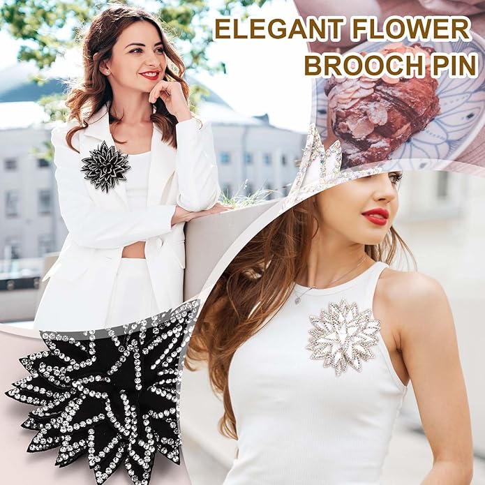 PATIKIL Flower Brooch Pin for Women, Rhinestone Rose Flower Brooch Dainty Fabric Floral Boutonnieres for Women