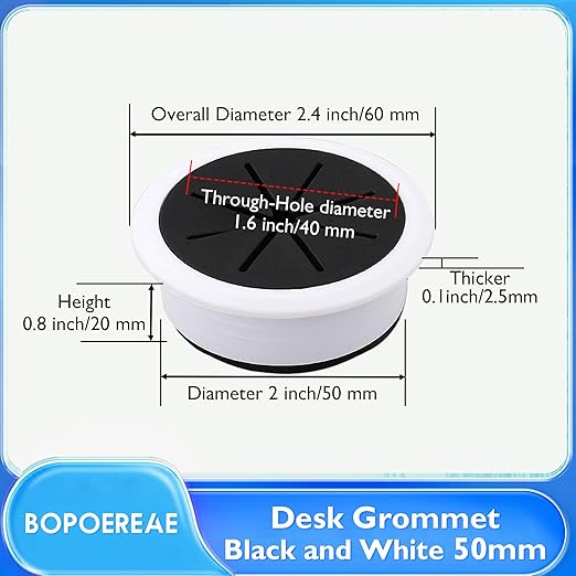 Desk Grommet 2" (50 mm), Desk Hole Cover for Cables White and Black, Cable Grommet ABS Plastic, Desk Hole Grommet for Office and Home Table Cable, Flexible Cable Cord Organizer-4 Pcs