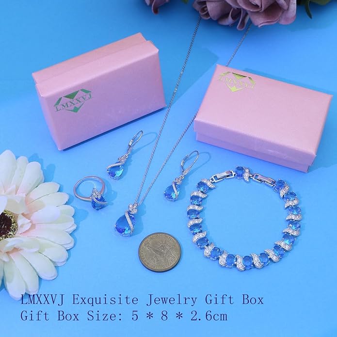 LMXXVJ Jewelry Set for Women,Teardrop Cubic Zirconia Necklace Earrings Adjustable Ring Bracelet Jewelry Set Formal Jewelry Gift