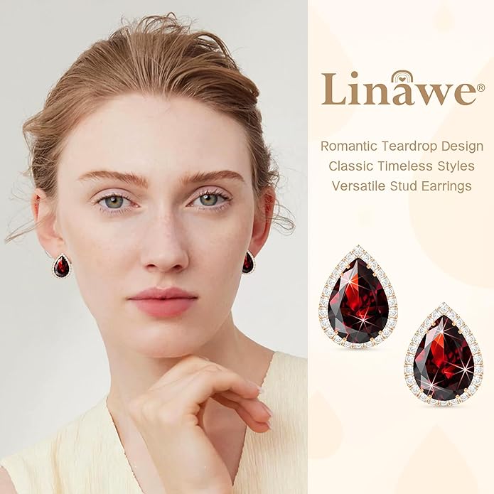 Linawe Women Stud Earrings, Teardrop Diamond Moissanite Cubic Zirconia Earrings Studs Rhinestone Jewelry Gold/Silver/Rose Gold