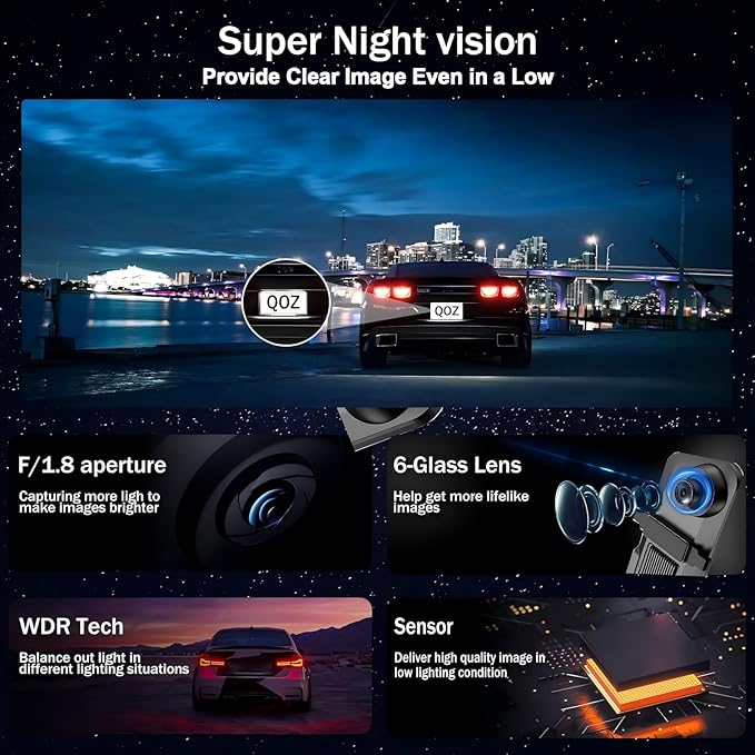 Mirror Dual Dash Camera with Voice Control,4K+2.5K 10" Rear View Mirror Camera with 5.8GHz WiFi and APP Control, WDR Night Vision, Loop Recording, G-Sensor, Parking Monitor 64GB Card Included