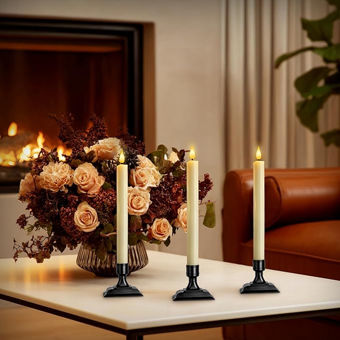 Homemory Real Wax Window Candles with Remote Timer Dimmer, Flameless Taper Candles with Holders, Christmas Candle for Window Battery Operated, LED Candlesticks for Home Holiday Decor,6 Pcs Ivory
