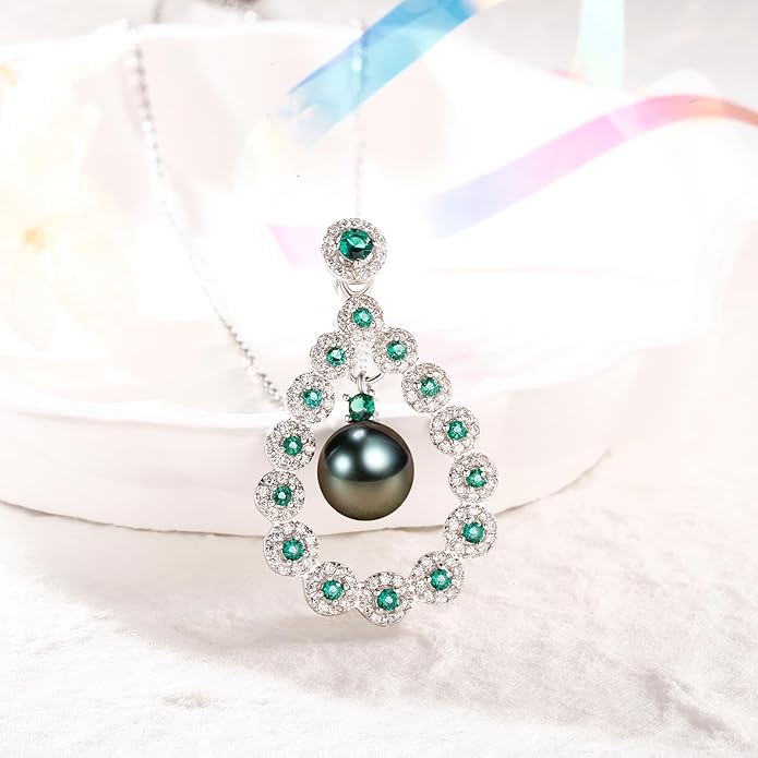 Gifts for Women-Tahitian-Black-Pearl-Necklace- Gift for Wife Wedding Birthday Anniversary - Mom Girlfriend Her on Mothers Day Valentines Day Christmas - 18K Gold Plated Sterling Silver Pearls Pendant With Urquoise