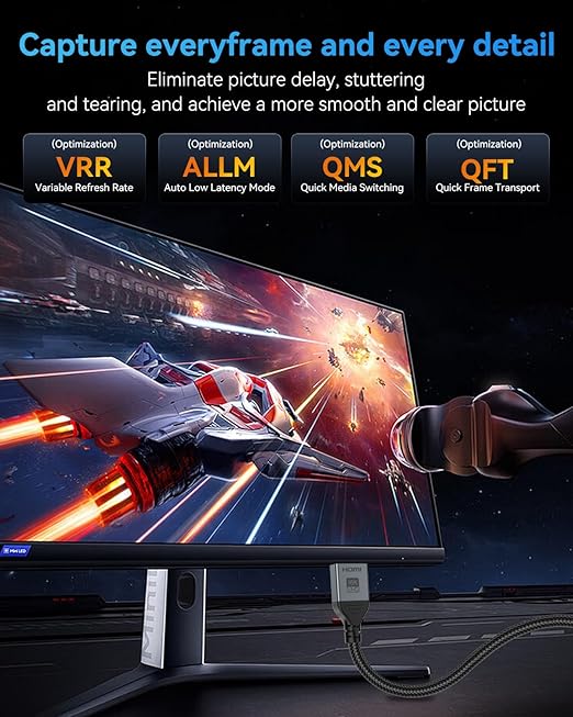 16K 8K HDMI Cable 96Gbps 3.3 FT, Ultra High Speed HDMI 2.2 Cable 16K@60Hz 8K@120Hz 4K@480Hz HDCP 2.2&2.3, Dynamic HDR, eARC,DTS:X, Compatible with Roku TV/HDTV/PS5/Blu-ray/Projector