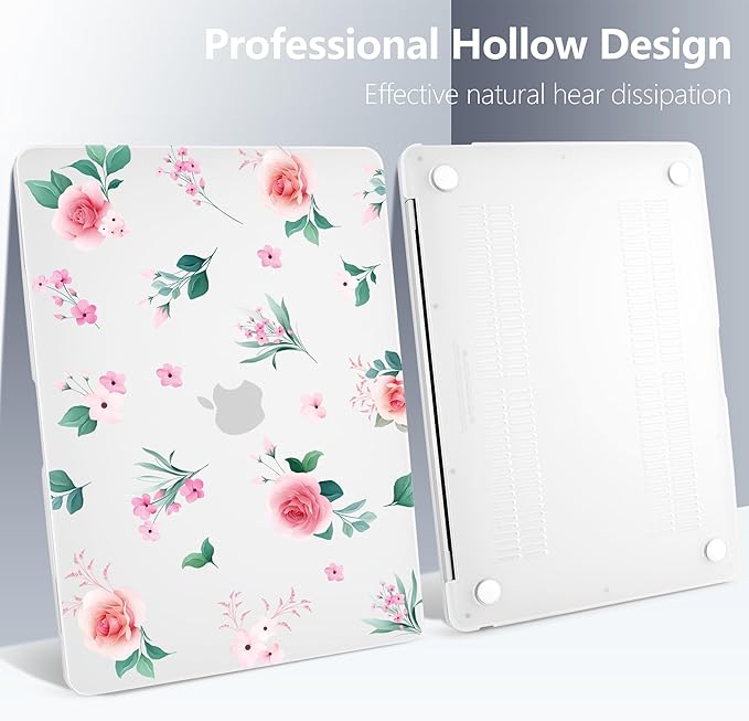 Batianda Case for M1 MacBook Air 13 Inch Model A2337 A2179 A1932 2021 2020 2019 Release,Lovely Floral Design Matte Hard Shell with Keyboard Cover & Screen Protector, Peach Rose