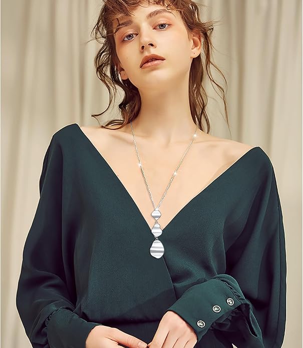Long Necklace Sterling Silver Larait Bar Y Lariat Long Chain Drop Adjustable Necklace Gift for Her, 30"