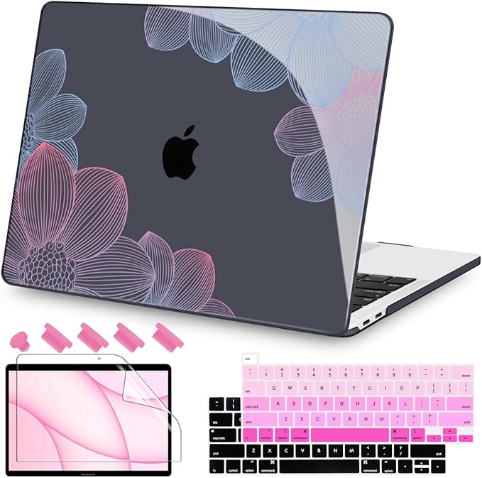Teryeefi for MacBook Pro 13 inch Case M2 M1 2022 2020-2016 Release (Model A2338 A2289 A2251 with Touch Bar), Plastic Hard Shell Case & Keyboard Cover & Screen Protector, Hand-Drawing Floral